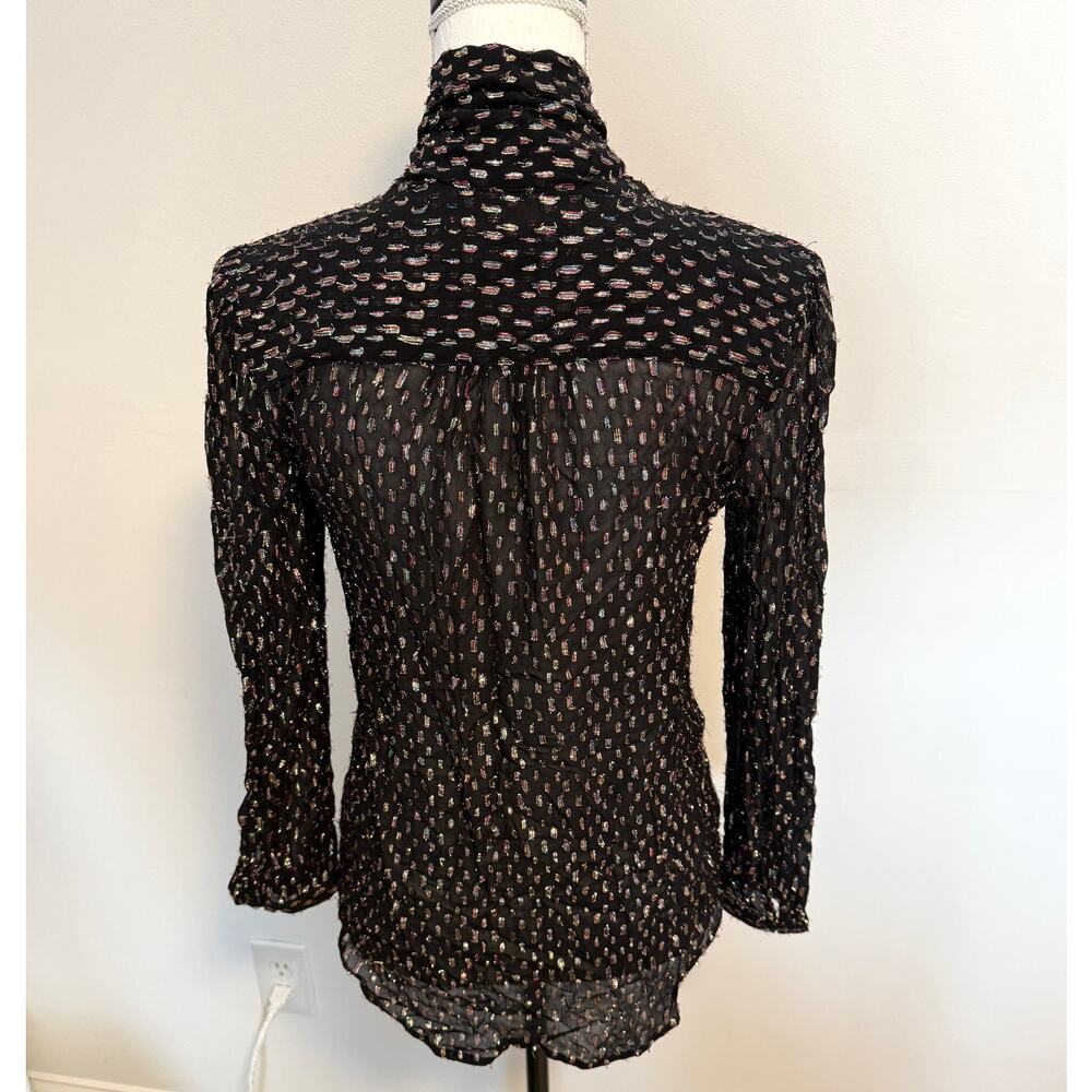 J. Crew Tie Neck Sheer Rainbow Lurex Dot Blouse Top In Black Size XS - Picture 10 of 14